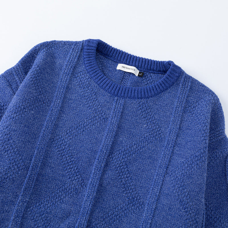 Men's Relaxed-Fit Crewneck Pullover Sweater with Diamond Cable Knit Texture
