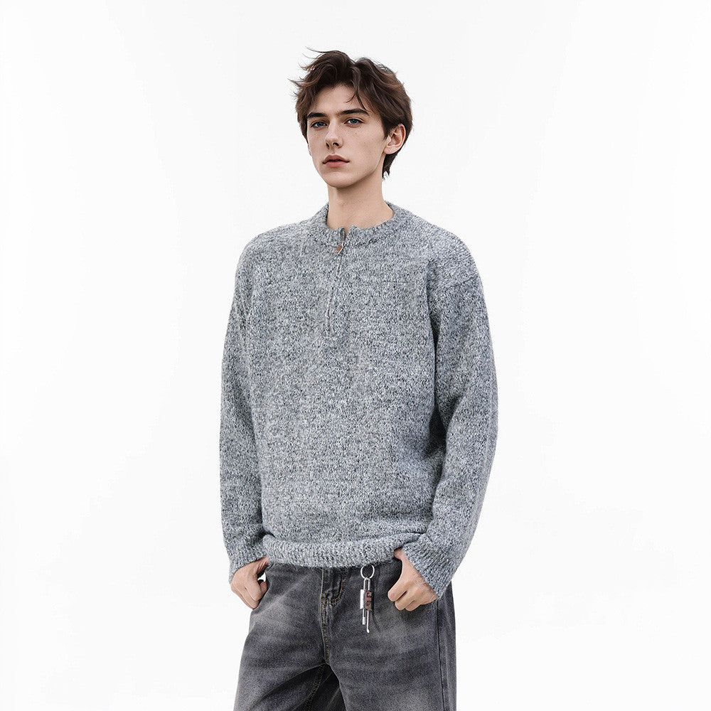 Pull homme demi-zip – Maille chinée et coupe décontractée