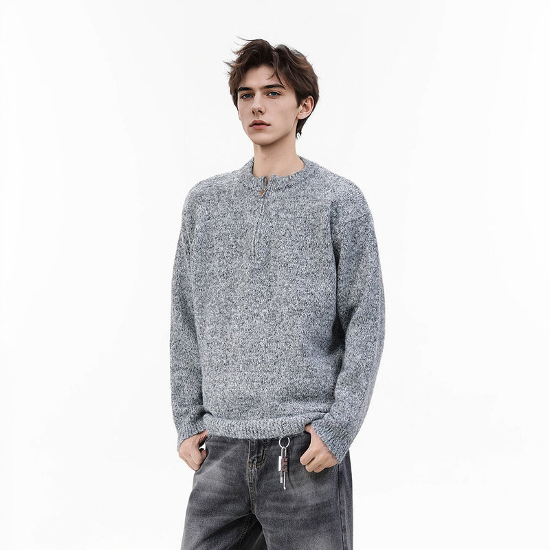 Pull homme demi-zip – Maille chinée et coupe décontractée
