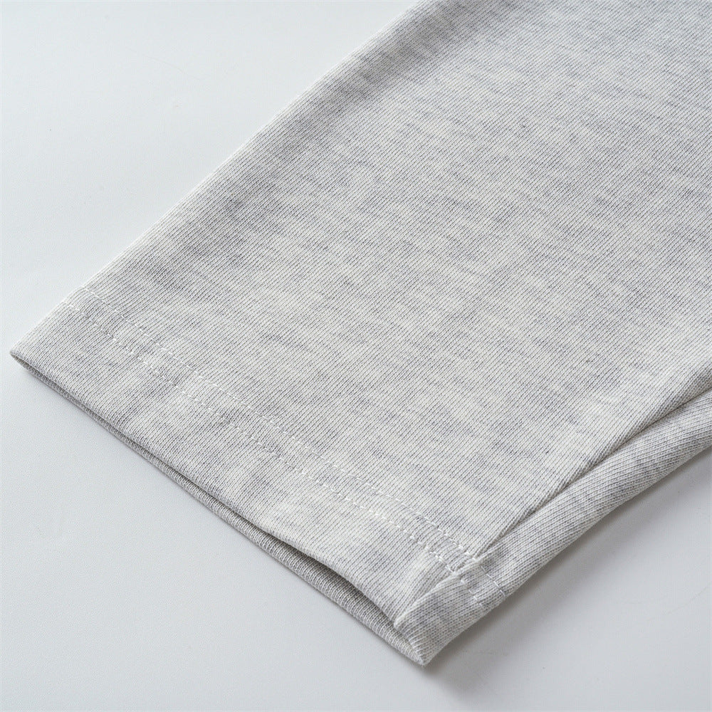Langarm-T-Shirt mit Rundhalsausschnitt – minimalistischer Schriftprint, meliertes Grau