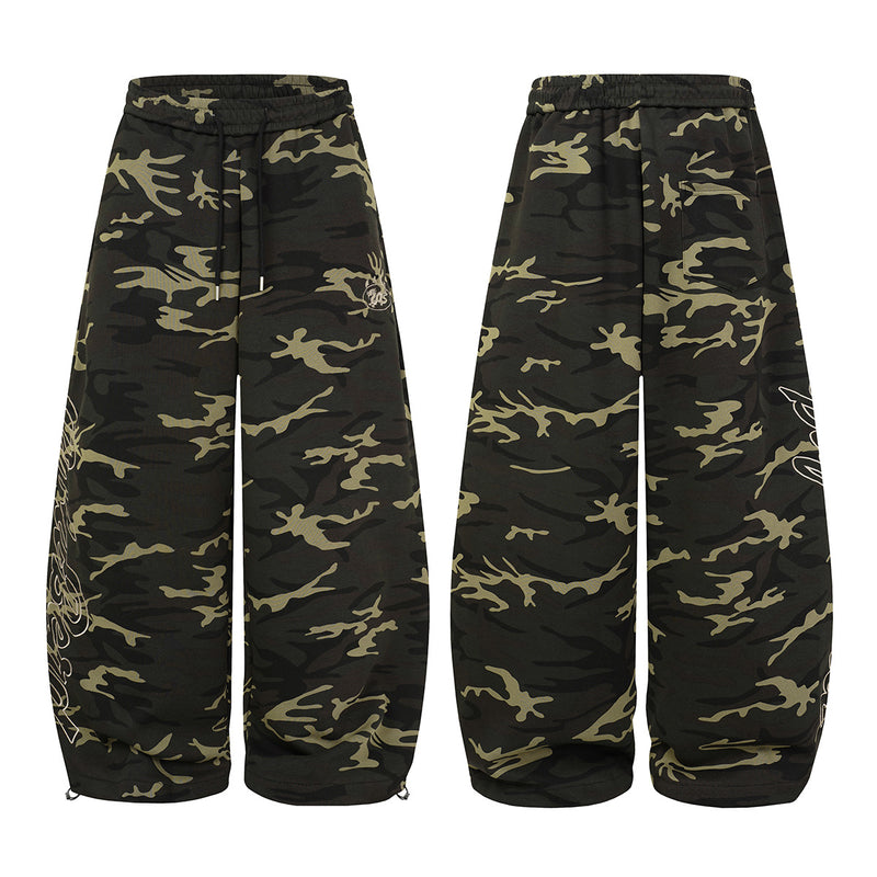 Baggy-Sweatpants mit weitem Bein – Camo- und schwarze Streetwear-Jogger mit Grafikprint