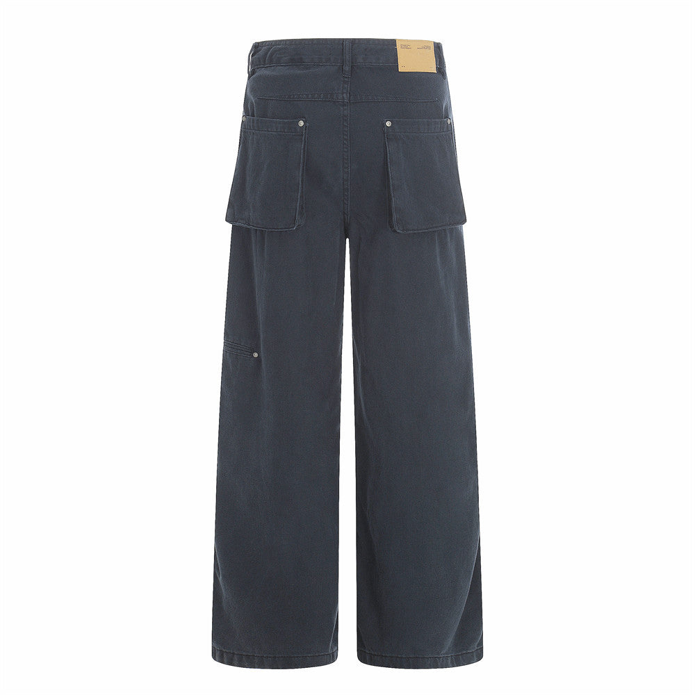 Wide-Leg Straight-Cut Trousers – Men's Relaxed Utility Pants with Back Pocket