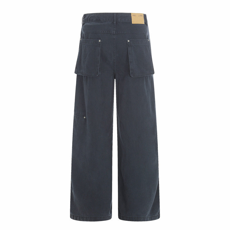 Wide-Leg Straight-Cut Trousers – Men's Relaxed Utility Pants with Back Pocket