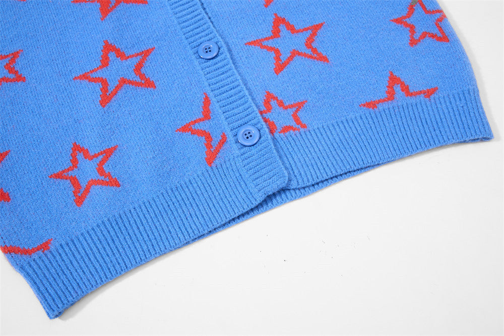 Gilet en maille à motif étoiles intégral – Coupe décontractée boutonnée