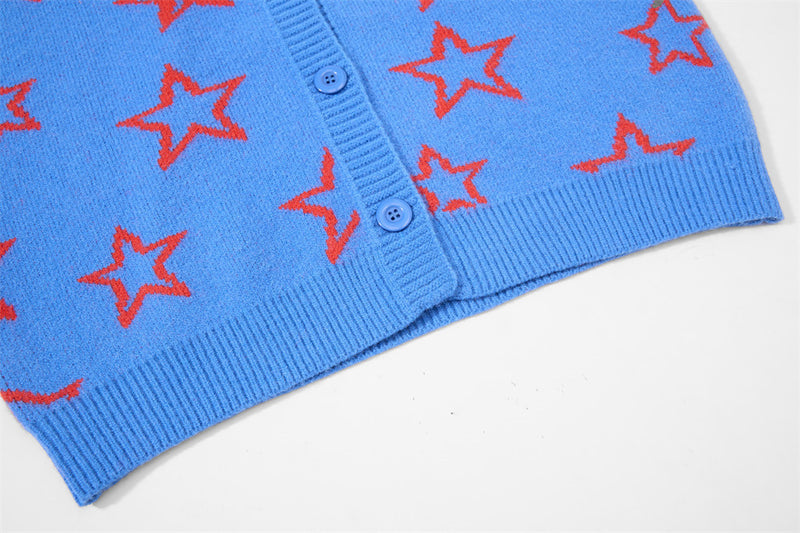 Gilet en maille à motif étoiles intégral – Coupe décontractée boutonnée