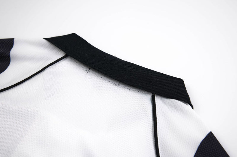 Maillot de football à manches longues noir et blanc à rayures, polo graphique