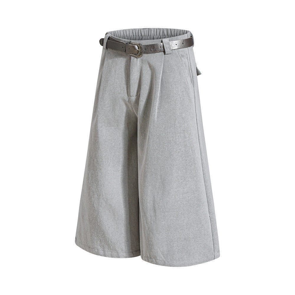 Wide-Leg Pleated Cropped Shorts with Belt – Men's Relaxed Fit