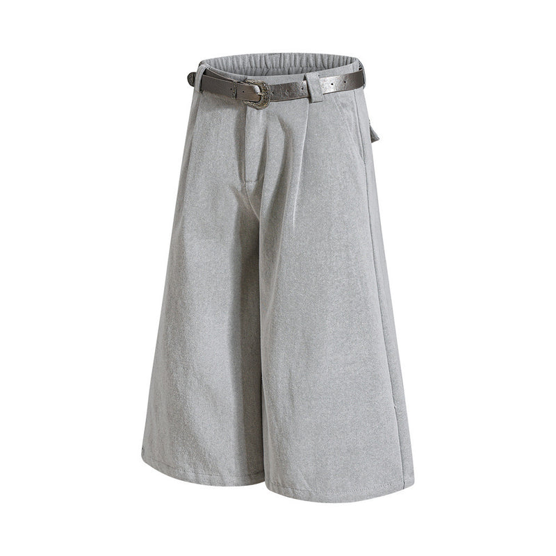 Wide-Leg Pleated Cropped Shorts with Belt – Men's Relaxed Fit