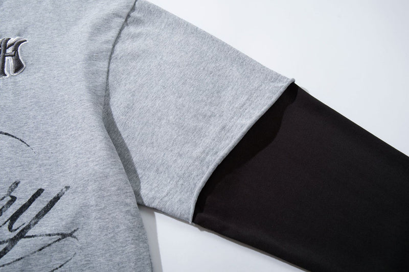 T-shirt oversize color block à motif, manches longues – Haut streetwear à effet deux pièces