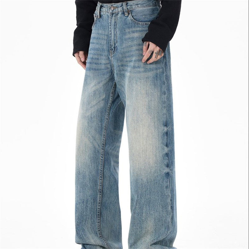 Wide-Leg Washed Vintage Blue Jeans – Men's Relaxed Straight Denim