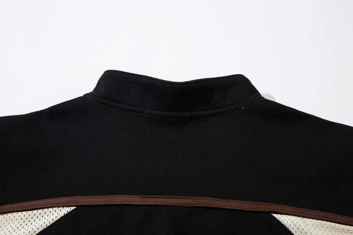 Lace-Up Hockey Jersey Sweatshirt – Colorblock Mesh Panel Pullover