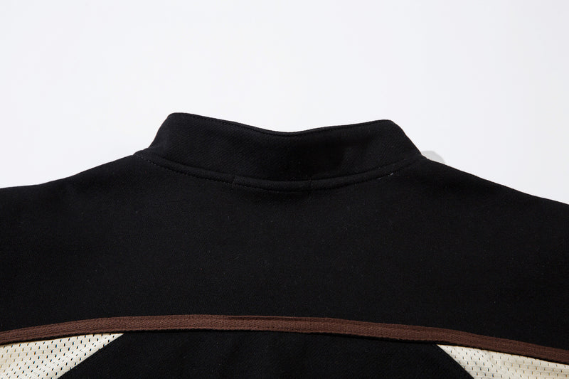Lace-Up Hockey Jersey Sweatshirt – Colorblock Mesh Panel Pullover