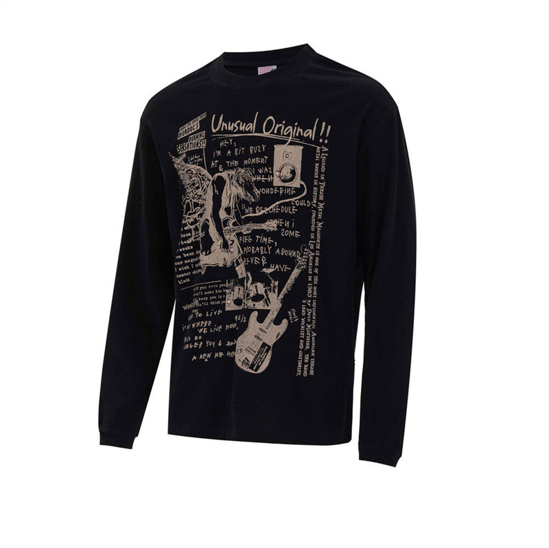Rock Guitar Graphic Long-Sleeve T-Shirt – Relaxed Fit Crew Neck