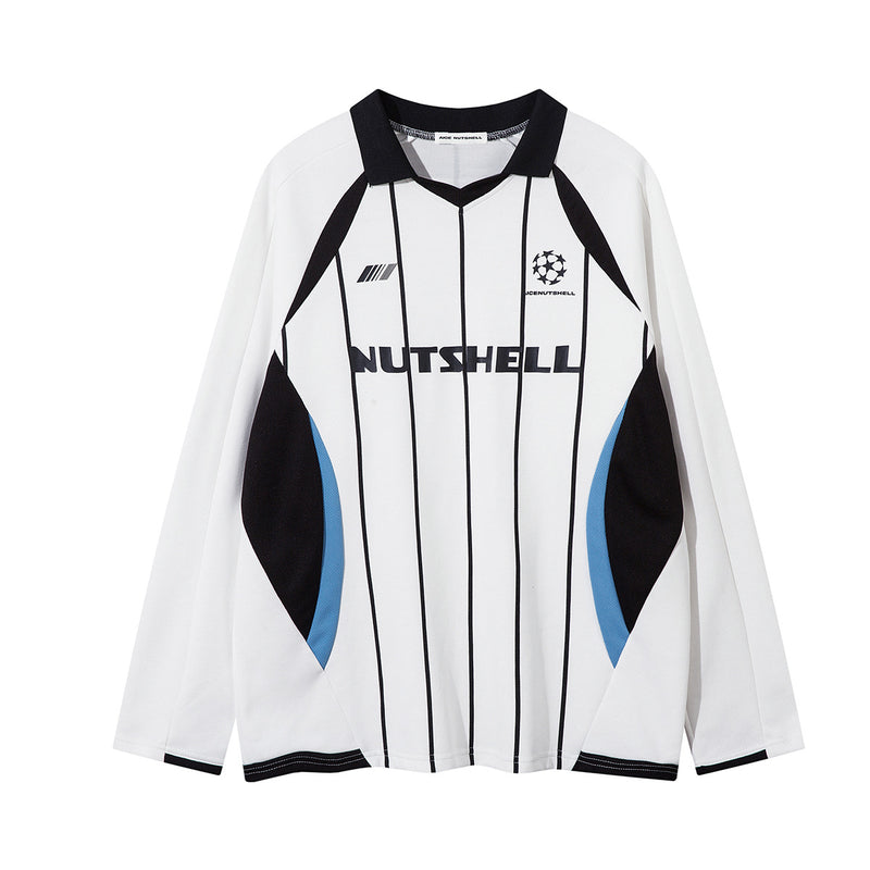 Long Sleeve Athletic Shirt Retro Soccer Jersey – Oversized Pinstripe Football