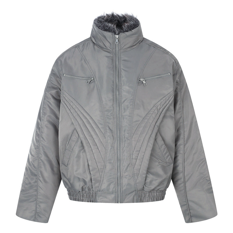 Faux Fur Collar Padded Bomber Jacket – Quilted Stitch Detail Men's Winter Coat