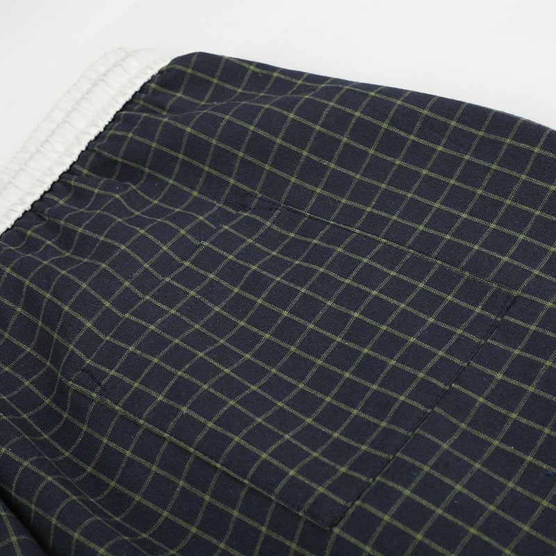 Plaid Wide-Leg Pants – Contrast Elastic Waistband, Relaxed Fit