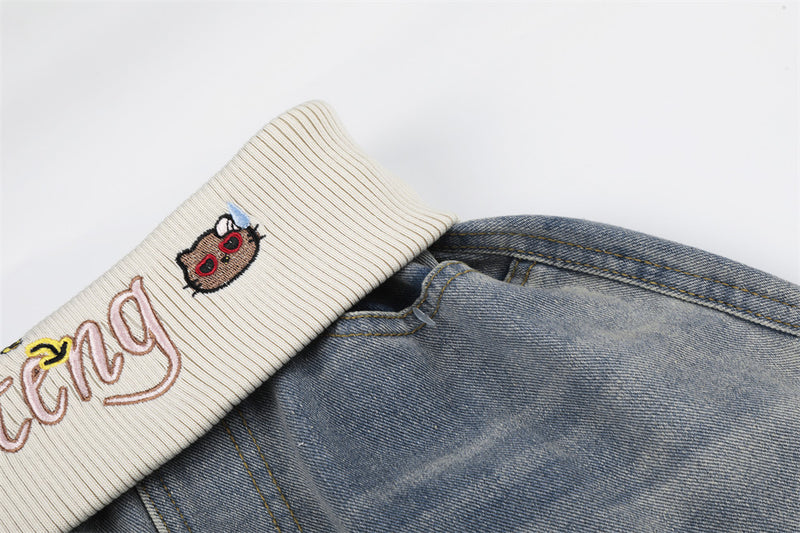 Vaqueros cargo de pierna ancha para hombre: denim lavado con cintura de punto y bolsillos laterales