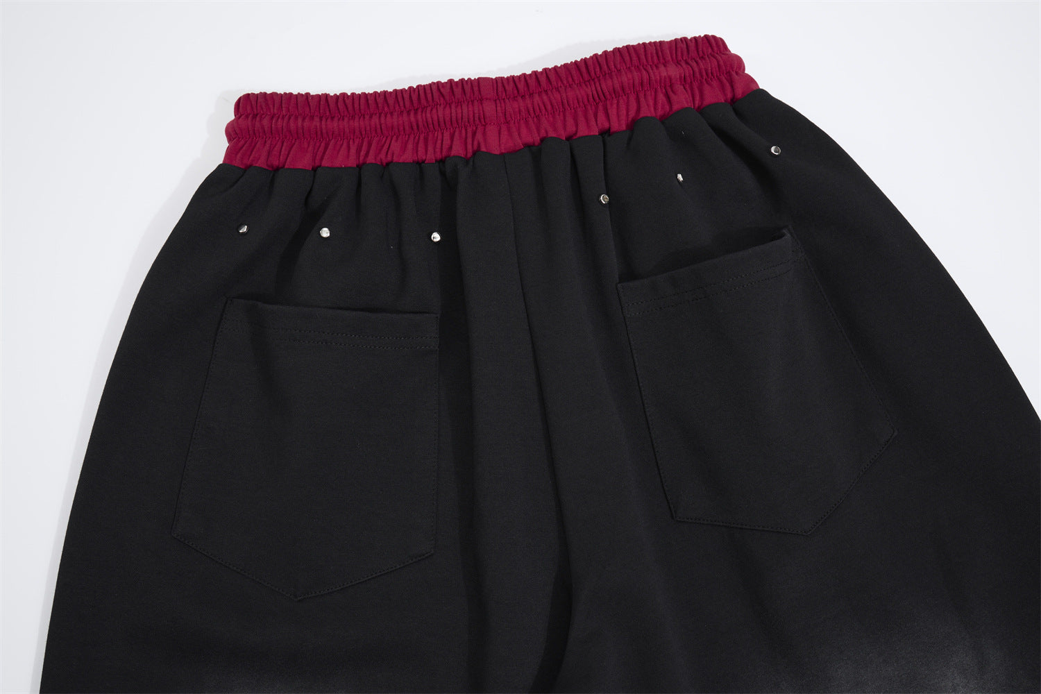 Wide Leg Acid Wash Sweatpants with Contrast Red Waistband & Graphic Print