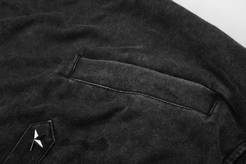 Leopard Print Zip-Up Hoodie with Military Star Band Detail