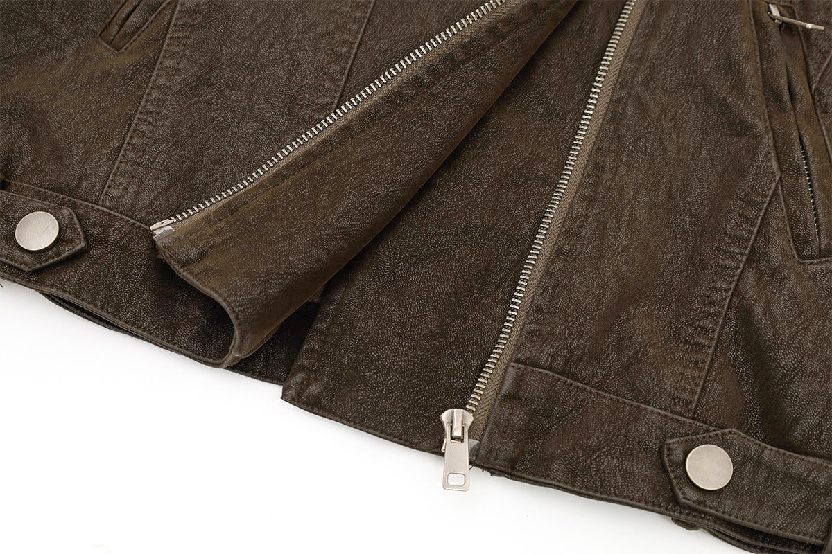 Cropped Moto Biker Jacket – Asymmetric Zip PU Leather Rider Coat
