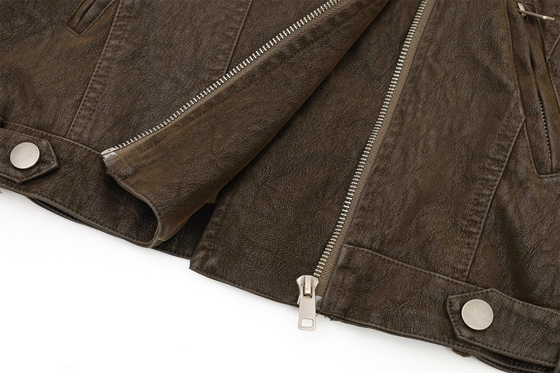 Cropped Moto Biker Jacket – Asymmetric Zip PU Leather Rider Coat