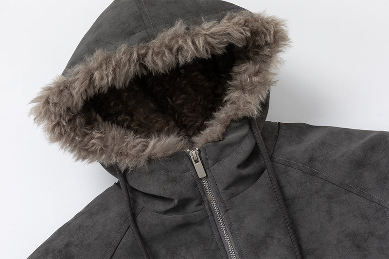 Veste bomber à capuche – Similicuir effet usé, col en fausse fourrure et garnissage matelassé
