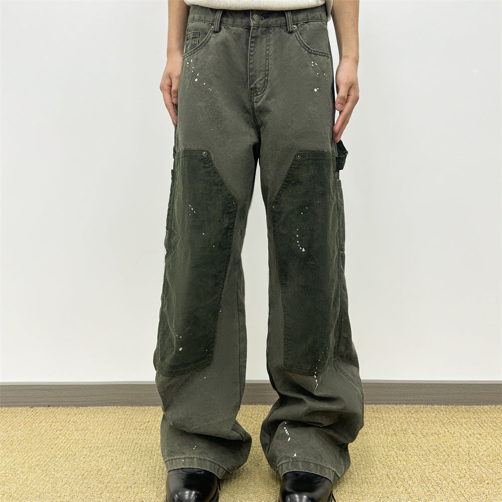 Cordhosen im Patchwork-Carpenter-Stil – Wide Leg, Paint-Splatter, Workwear-Hose