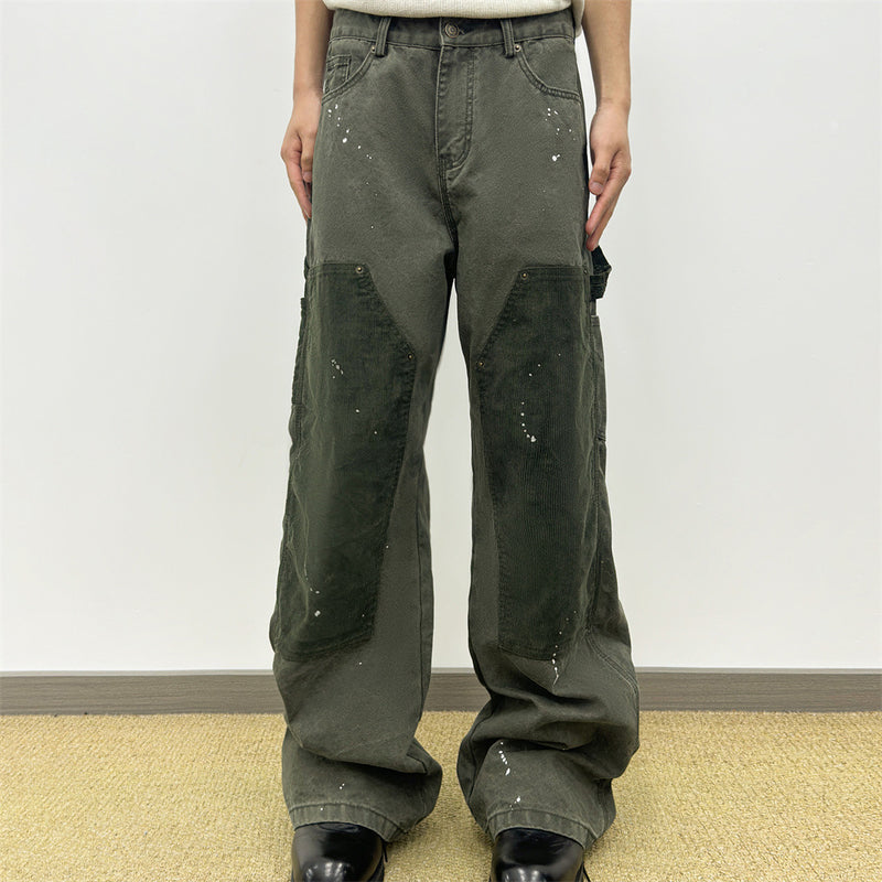 Cordhosen im Patchwork-Carpenter-Stil – Wide Leg, Paint-Splatter, Workwear-Hose