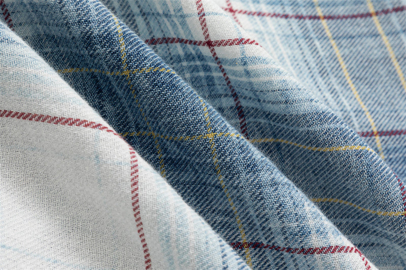 Oversized Washed Plaid Long Sleeve Shirt with Denim Patch Detail