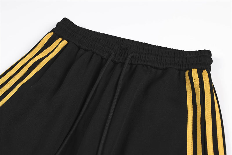 Wide-Leg Track Pants with Gold Side Stripes & Crest Embroidery