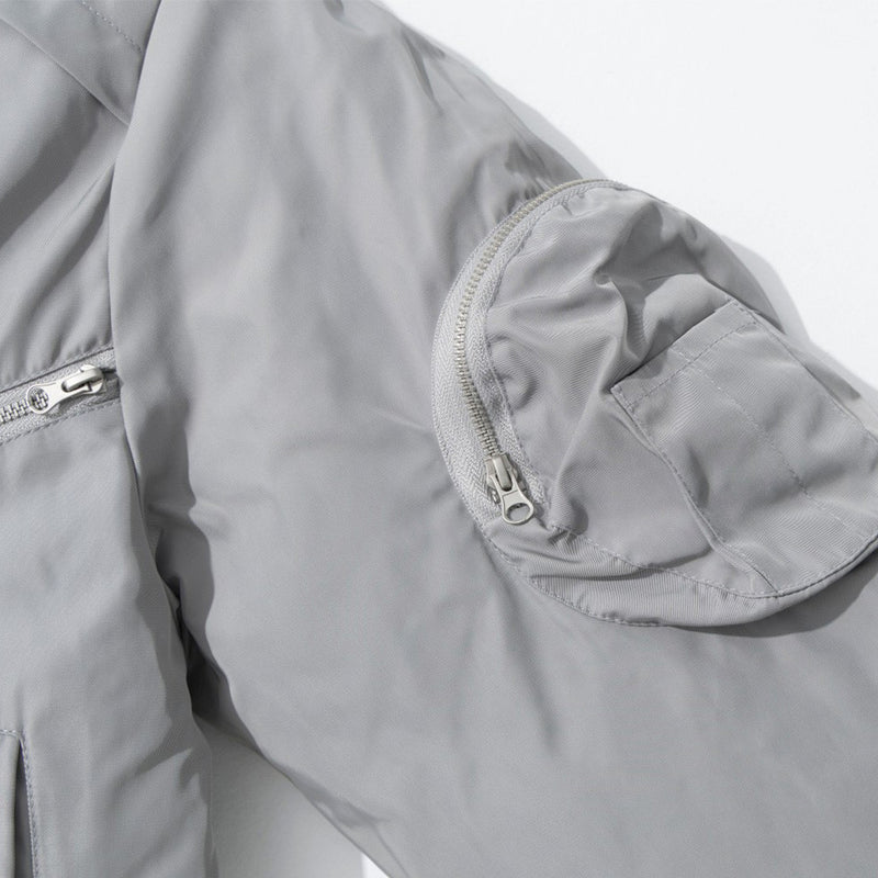 Men's Oversized Padded Bomber Jacket with Ruched Sleeves & Multi-Zip Detail