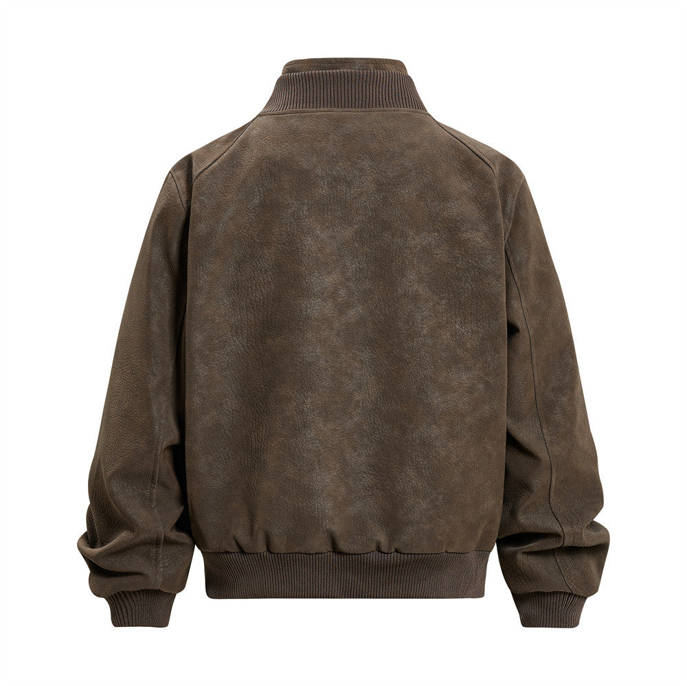 Vintage Leather Bomber Jacket – Men's Oversized PU Leather Baseball Jacket with