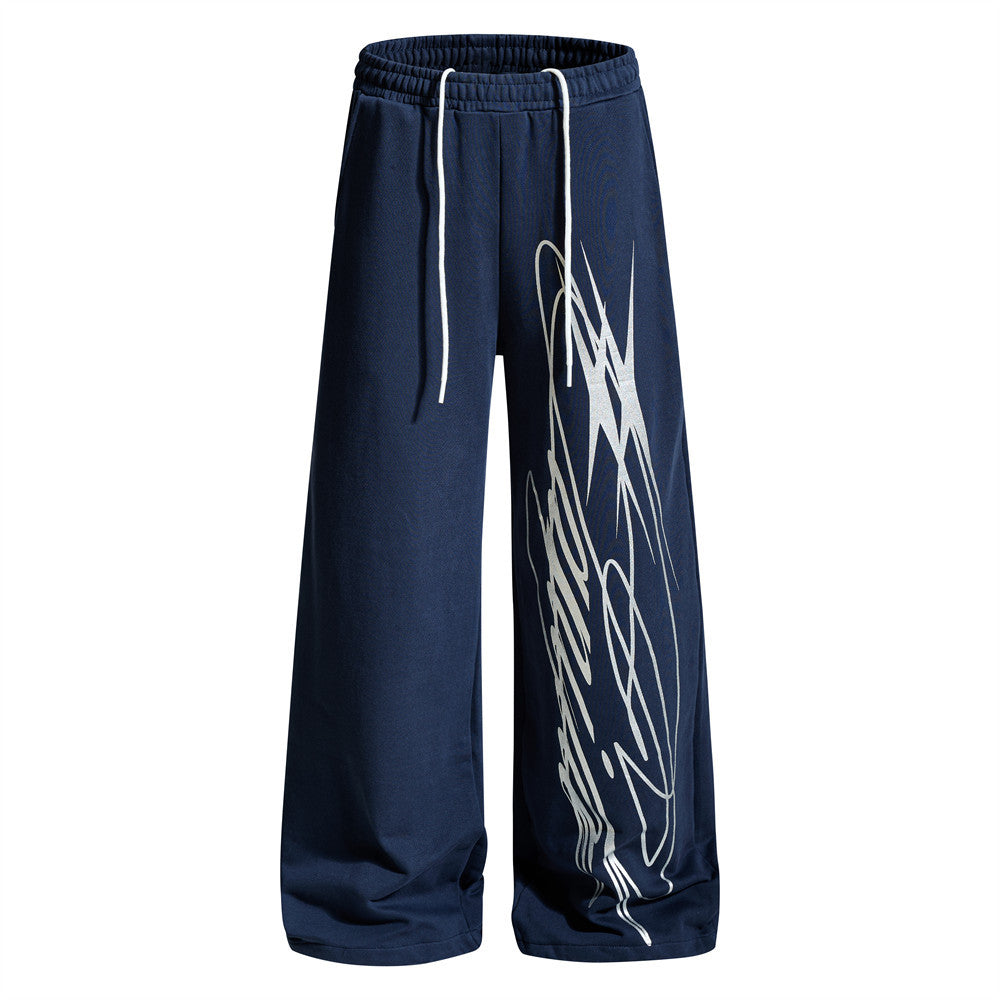 Wide-Leg Graffiti Print Sweatpants – Relaxed Straight-Fit Drawstring Jogger