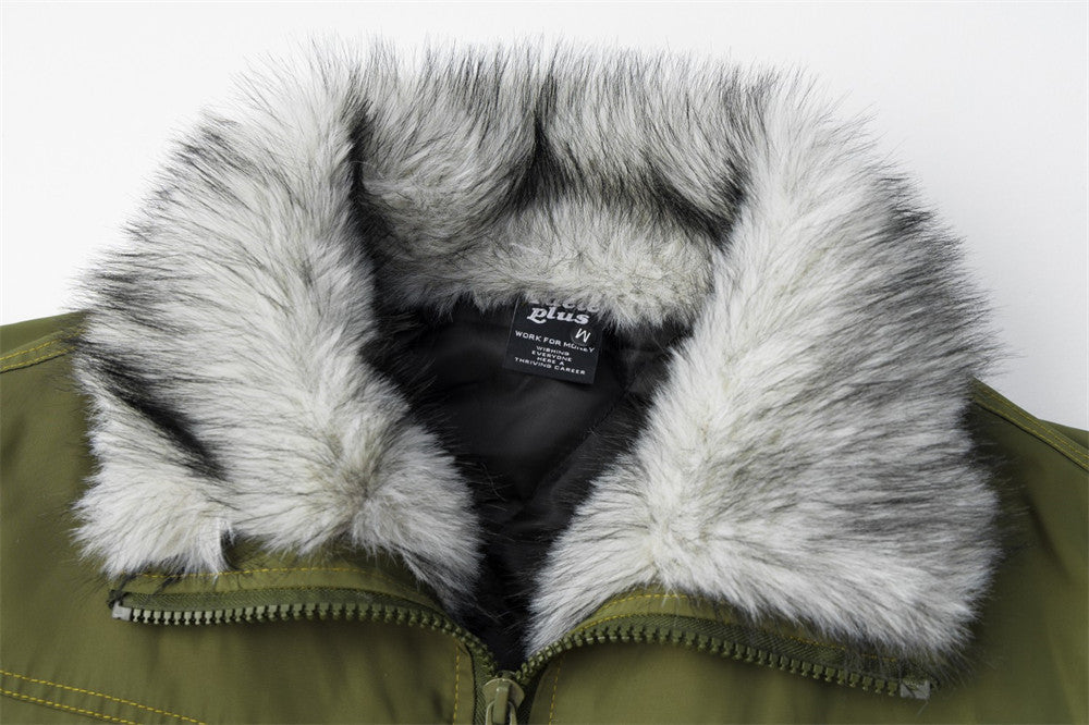 Full Zip Jacket Men Faux Fur Collar Padded Winter Bomber