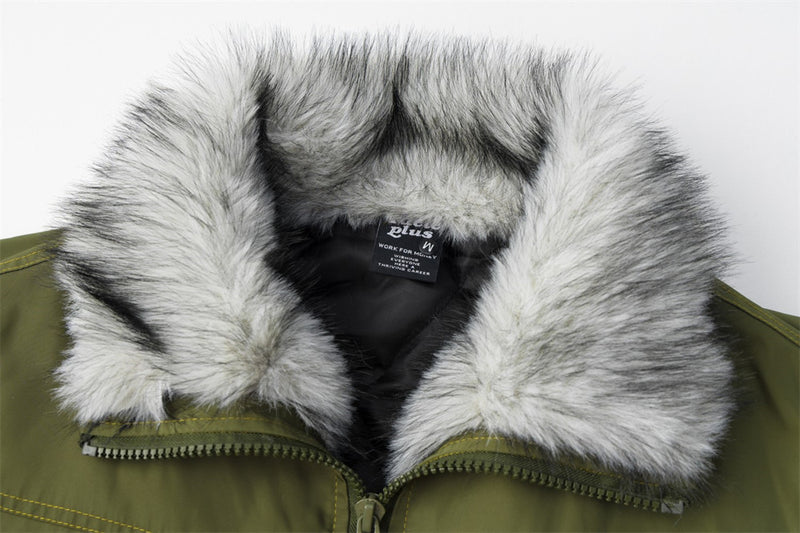 Full Zip Jacket Men Faux Fur Collar Padded Winter Bomber