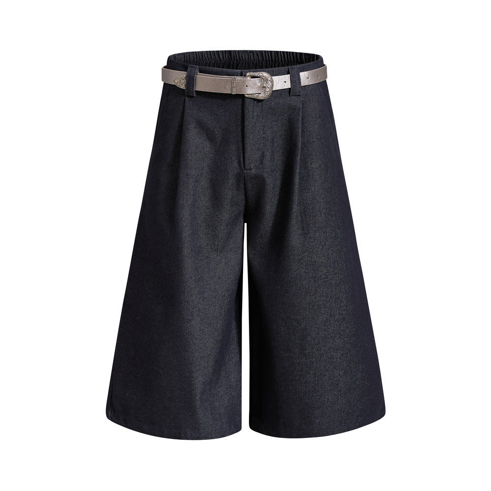 Wide-Leg Pleated Cropped Shorts with Belt – Men's Relaxed Fit