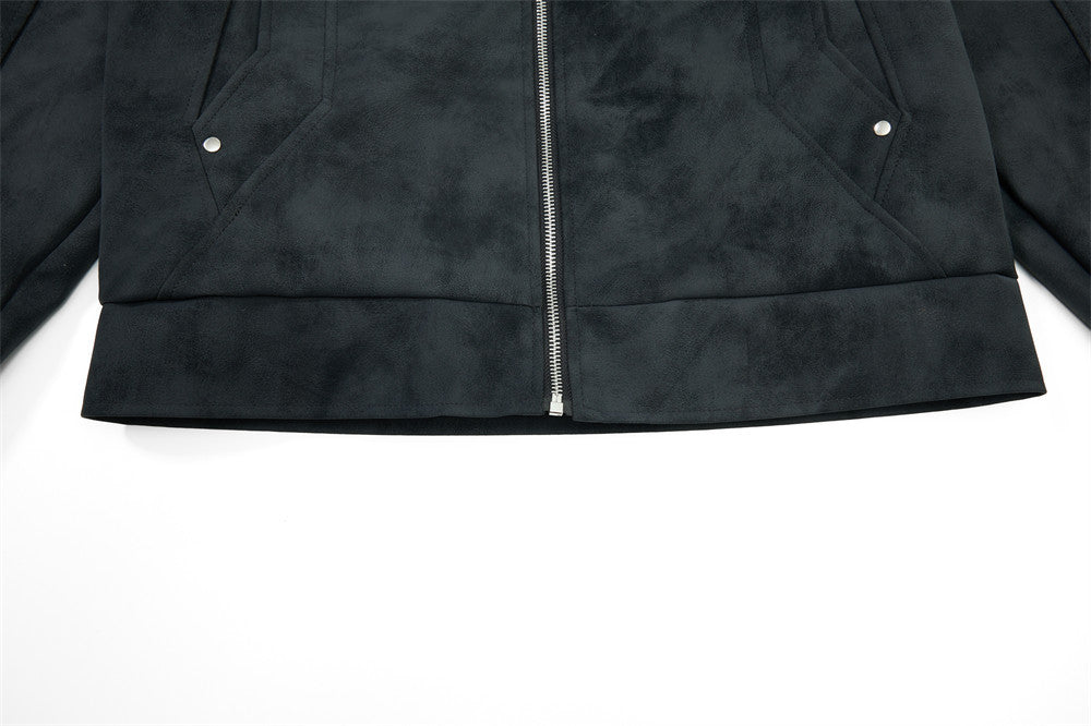 Men's Retro Distressed Suede-Texture PU Leather Stand Collar Bomber Jacket