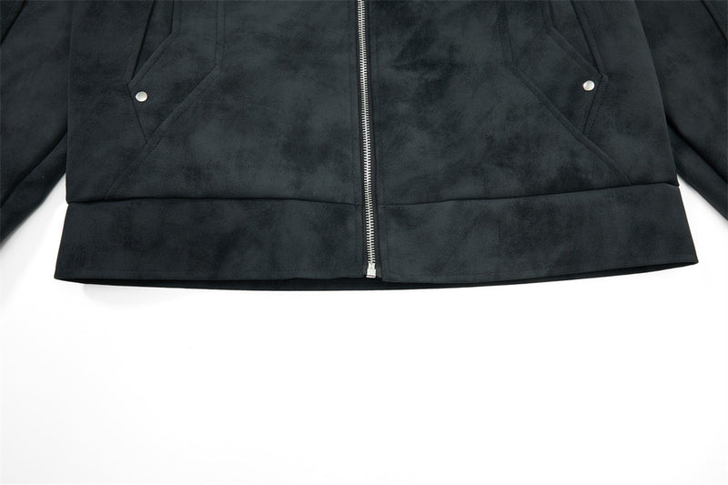 Men's Retro Distressed Suede-Texture PU Leather Stand Collar Bomber Jacket