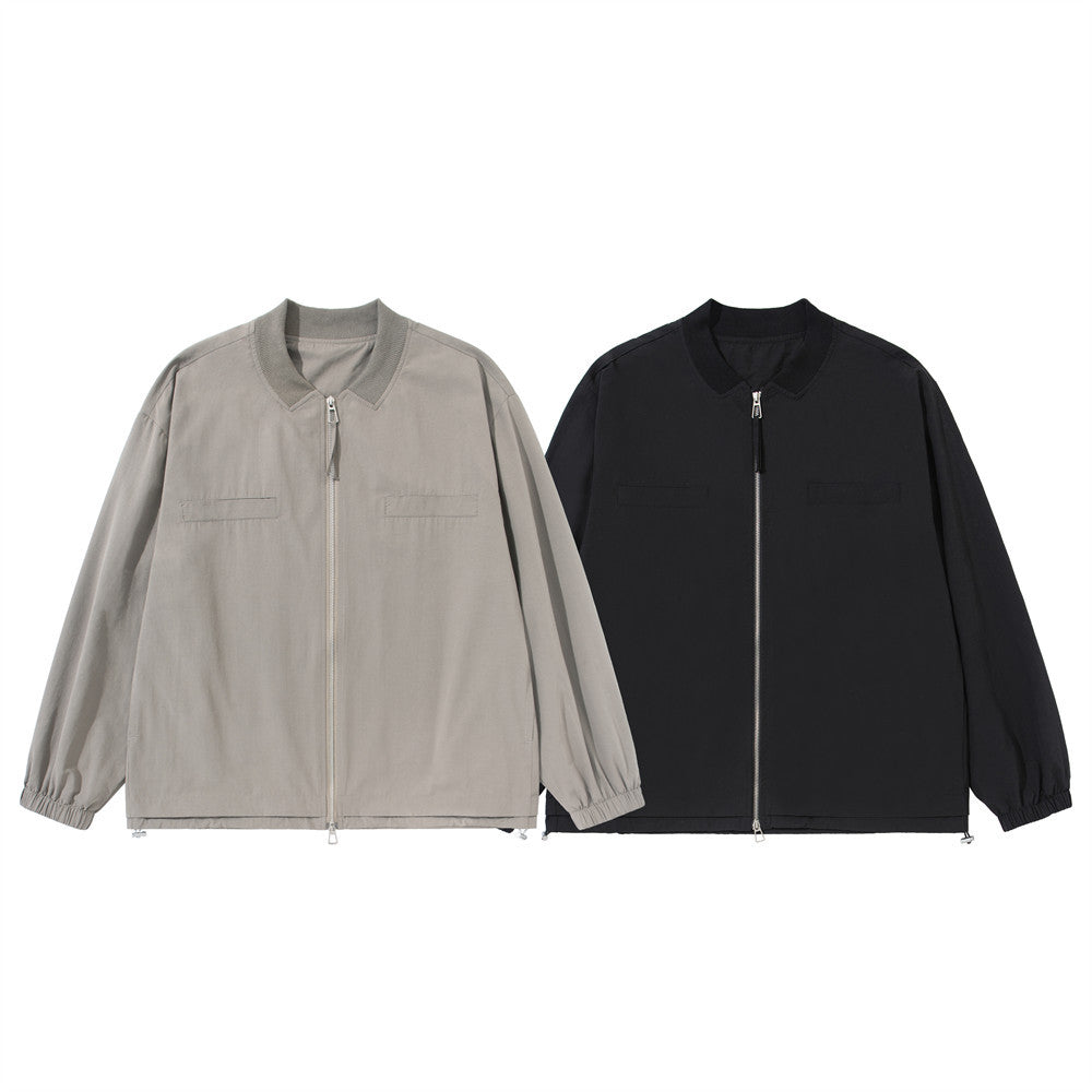 Men's Oversized Stand-Collar Zip-Up Jacket with Drawstring Hem