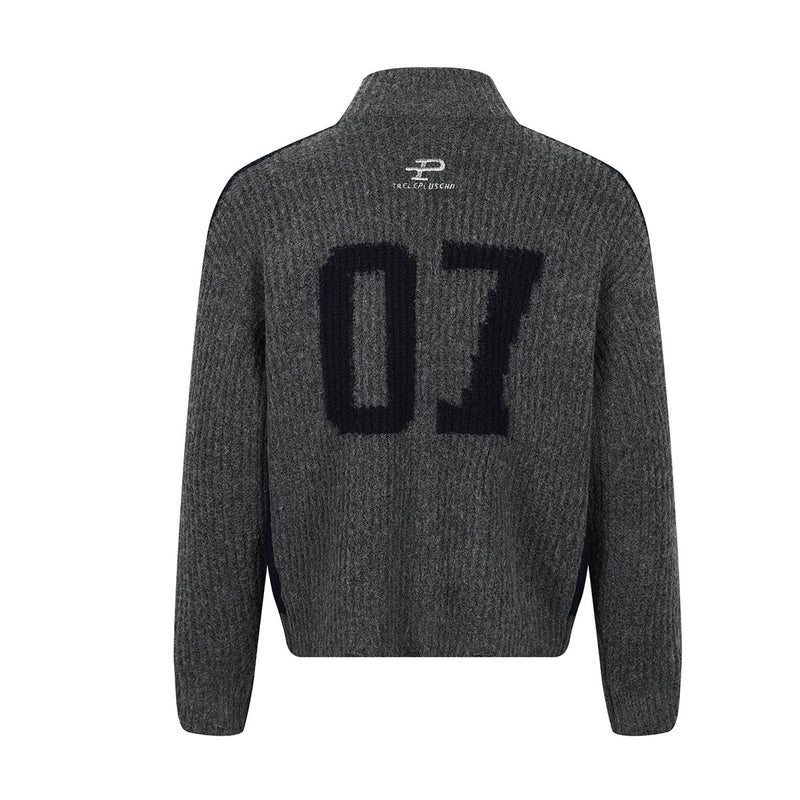 Strick-Cardigan mit Racing-Patches, Reißverschluss und Stehkragen