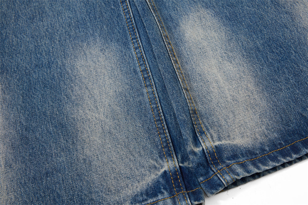 Vaqueros azules para hombre – Pantalón vaquero recto vintage lavado, de pierna ancha y corte baggy
