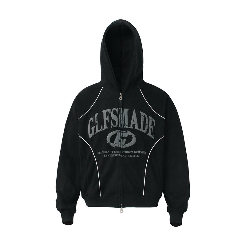 GLFSMADE Letter Print Zip-Up Hoodie – Double-Zip Oversized Streetwear Jacket