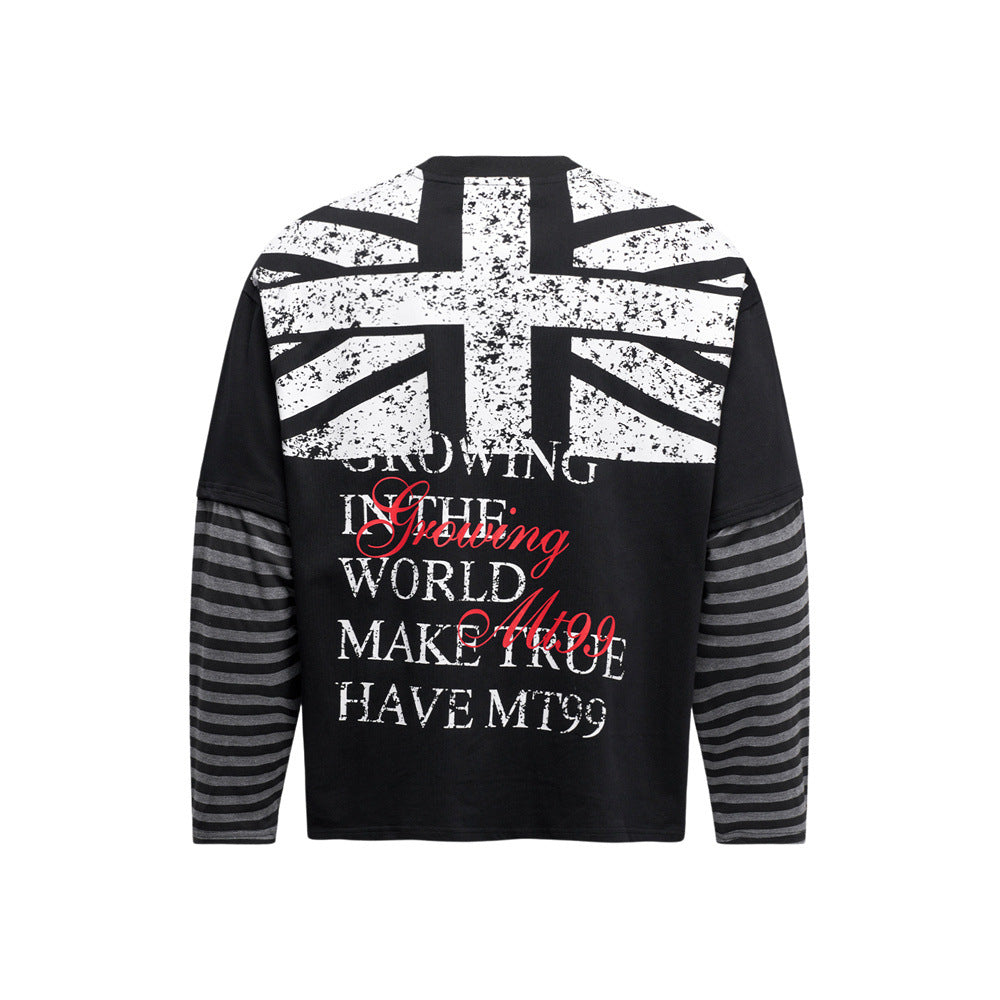 Men's Designer T-Shirt Faux-Layered Long Sleeve Union Jack Graphic Tee