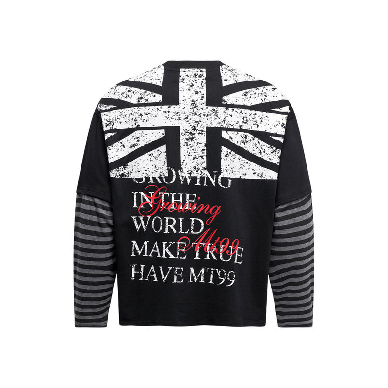 Men's Designer T-Shirt Faux-Layered Long Sleeve Union Jack Graphic Tee
