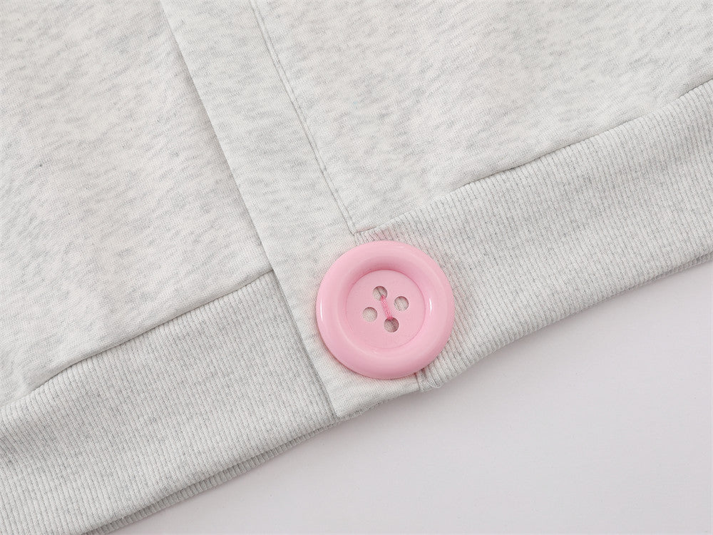 Demon Horn Hoodie – Oversized Button-Front Sweatshirt with 3-Stripe Sleeve
