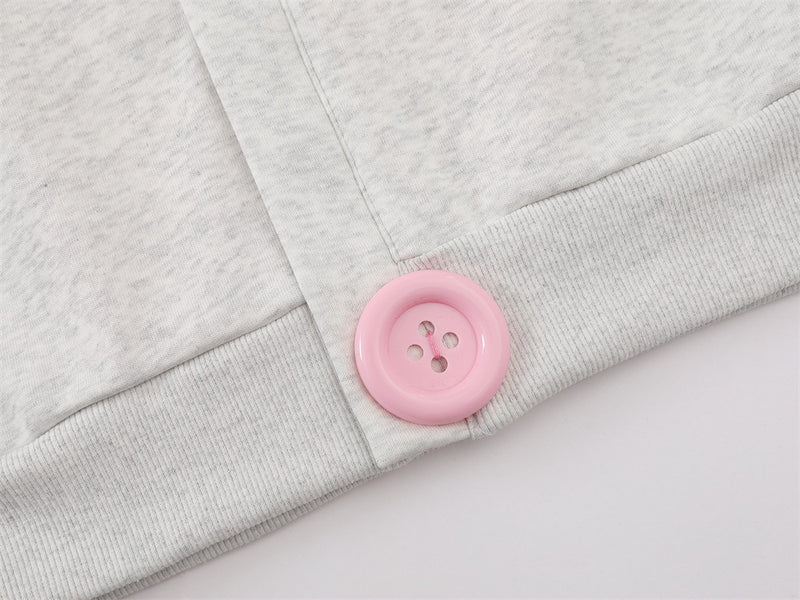 Demon Horn Hoodie – Oversized Button-Front Sweatshirt with 3-Stripe Sleeve