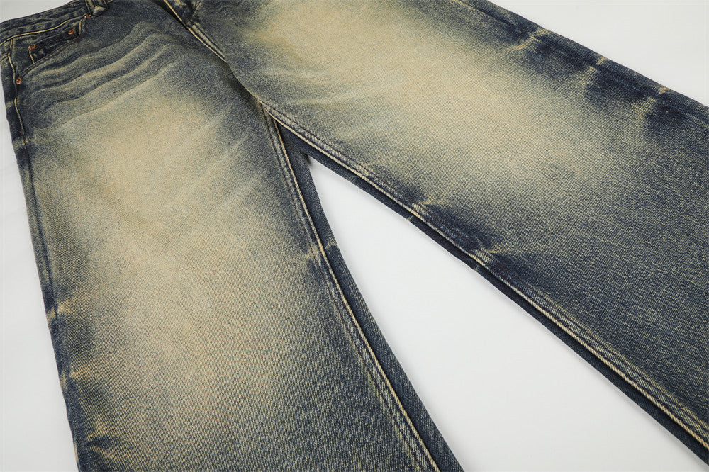 Herren-Jeans mit weitem Bein im Vintage-Washed-Look – Retro-Blauverlauf und Used-Denim