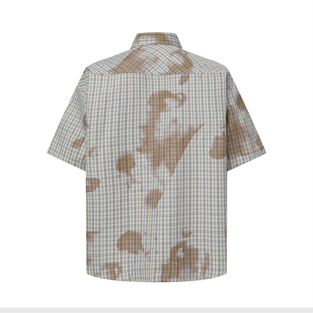 Plaid Short-Sleeve Shirt – Tie-Dye Washed Oversized Fit