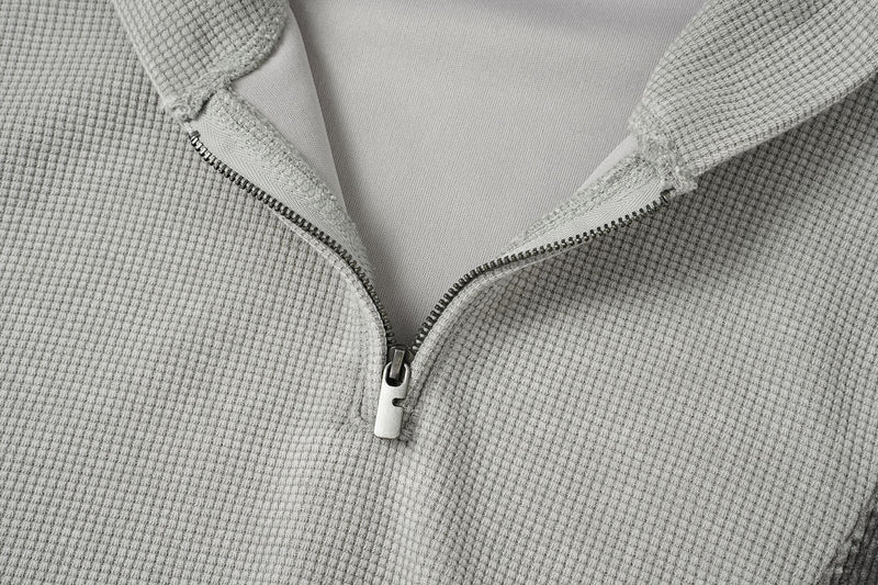 Sweat à capuche zippé quart de zip en maille gaufrée – Design bicolore déconstruit