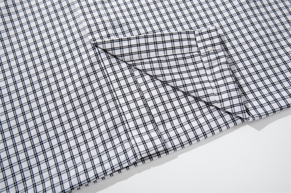 Men's Plaid Short Sleeve Shirt with Drawstring Hem | Oversized Workwear Style